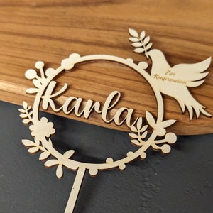 Cake topper with dove - ideal for baptism / confirmation / communion / religion - wood/acrylic - personalized cake topper