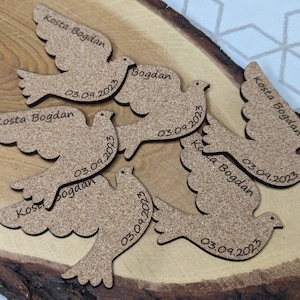 Dove made of cork - Personalized table decoration - Baptism / Confirmation / Communion - Personalized scatter decoration -