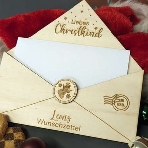Wunschzettel Umschlag aus nachhaltigem Holz - Weihnachtsbrief an Weihnachtsmann / Christkind - Weihnachten Dekoration - personalisiert