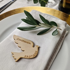 Personalized table decoration - wooden dove - baptism / confirmation / communion - scatter decoration personalized -