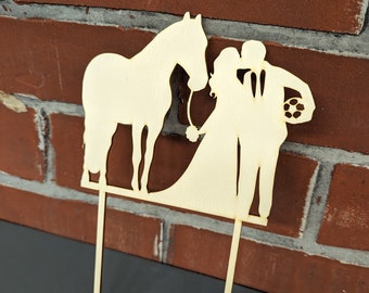 Cake topper / cake topper made of wood with personalization - individual engraving - for wedding - couple with horse and football