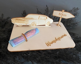 Cadeau d’argent de voiture vintage | en bois | cadeau personnalisé pour anniversaire