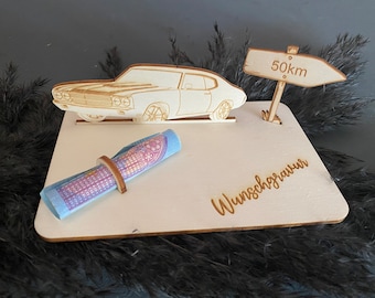 Oldtimer Geldgeschenk | aus Holz | personalisiertes Geschenk für Geburtstag