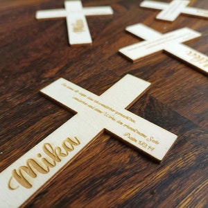 Scatter decoration for baptism / communion / confirmation - personalized crosses - engraved - individual - made of wood