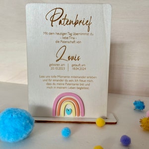 Lettre de parrainage personnalisée - Lettre de parrainage en bois, acrylique, miroir rosé - Lettre de parrainage avec arc-en-ciel