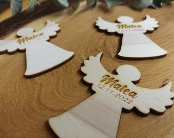 Personalisierte Streudeko - Engel für Kommunion / Konfirmation / Taufe / Geburtstag  - Personalisiert durch Laser Gravur - aus Holz