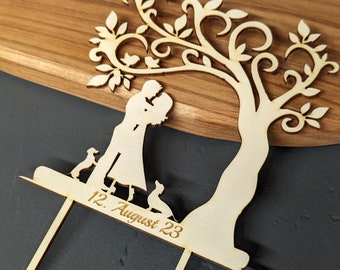 Pärchen mit 2 Dackel Caketopper - Tortenstecker aus Holz mit Personalisierung - Pärchen mit Hund(e) - Hochzeitstortenstecker personalisiert