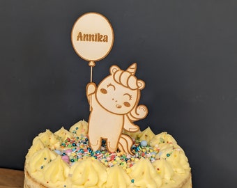 Cake topper avec licorne - topper de gâteau d'anniversaire pour les amateurs de licorne - avec nom et ballon - personnalisable