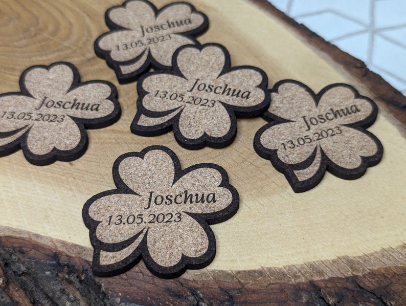 Cork cloverleaf Personalized table decoration Baptism / Confirmation / Communion / Birthday Personalized scatter decoration image 4