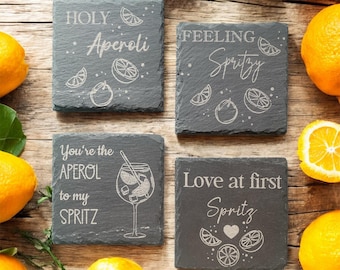 Set of 4 slate coasters (10cm x 10cm) | Aperol lovers