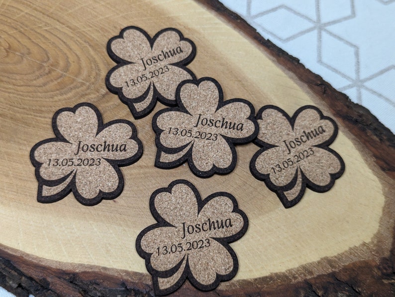 Cork cloverleaf Personalized table decoration Baptism / Confirmation / Communion / Birthday Personalized scatter decoration image 1