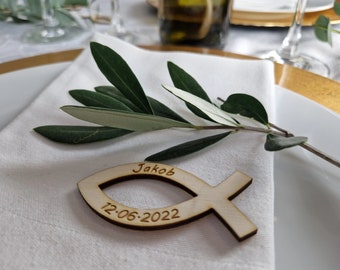 Personalized table decoration | Wooden fish | for baptism / confirmation / communion