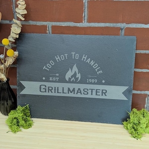 Slate plates &quot;Grillmaster&quot; (30 cm x 40 cm) - serving plate - gift idea - engraved coaster made of slate