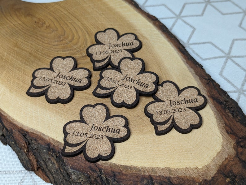 Cork cloverleaf Personalized table decoration Baptism / Confirmation / Communion / Birthday Personalized scatter decoration image 5