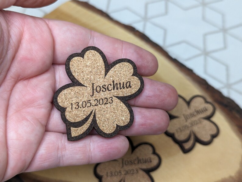 Cork cloverleaf Personalized table decoration Baptism / Confirmation / Communion / Birthday Personalized scatter decoration image 2