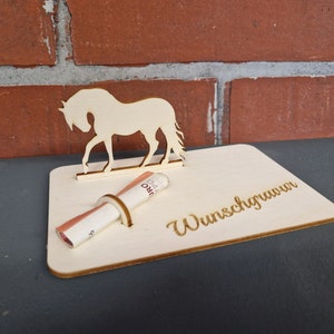 Geldgeschenk - Holz Verpackung - Display - Geburtstag / Kommunion / Hochzeit / Pferd / Reiten