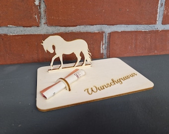 Horse-themed money gift - wooden packaging - display - birthday / communion / wedding / horse / riding