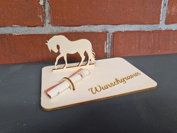 Geldgeschenk Pferd- Holz Verpackung - Display - Geburtstag / Kommunion / Hochzeit / Pferd / Reiten