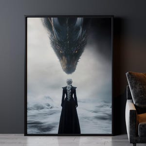 Episches Fantasy Drachen Poster | Dunkle ästhetische Wandkunst | Mittelalterliches Fantasy Poster | Drachenkönigreich Poster