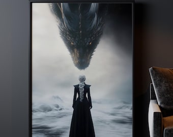Poster di drago fantasy epico / Arte murale estetica oscura / Stampa fantasy medievale / Poster del regno dei draghi