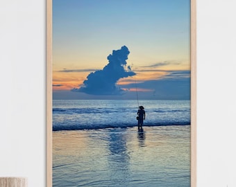 Poster da parete con fotografia di viaggio stampabile con tramonto sulla spiaggia di Seminyak a Bali