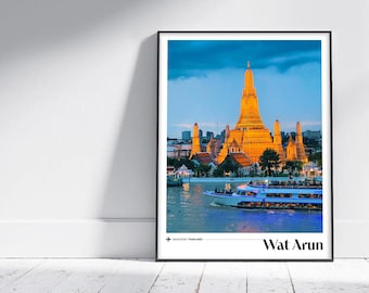 Poster di viaggio Wat Arun Bangkok – Stupendo punto di riferimento della Thailandia, stampabile, arte murale, download digitale per la decorazione di casa e ufficio