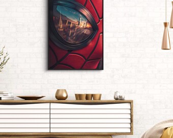 Poster di Hero's City Reflection - Tramonto urbano con maschera, stampa artistica da parete, download digitale