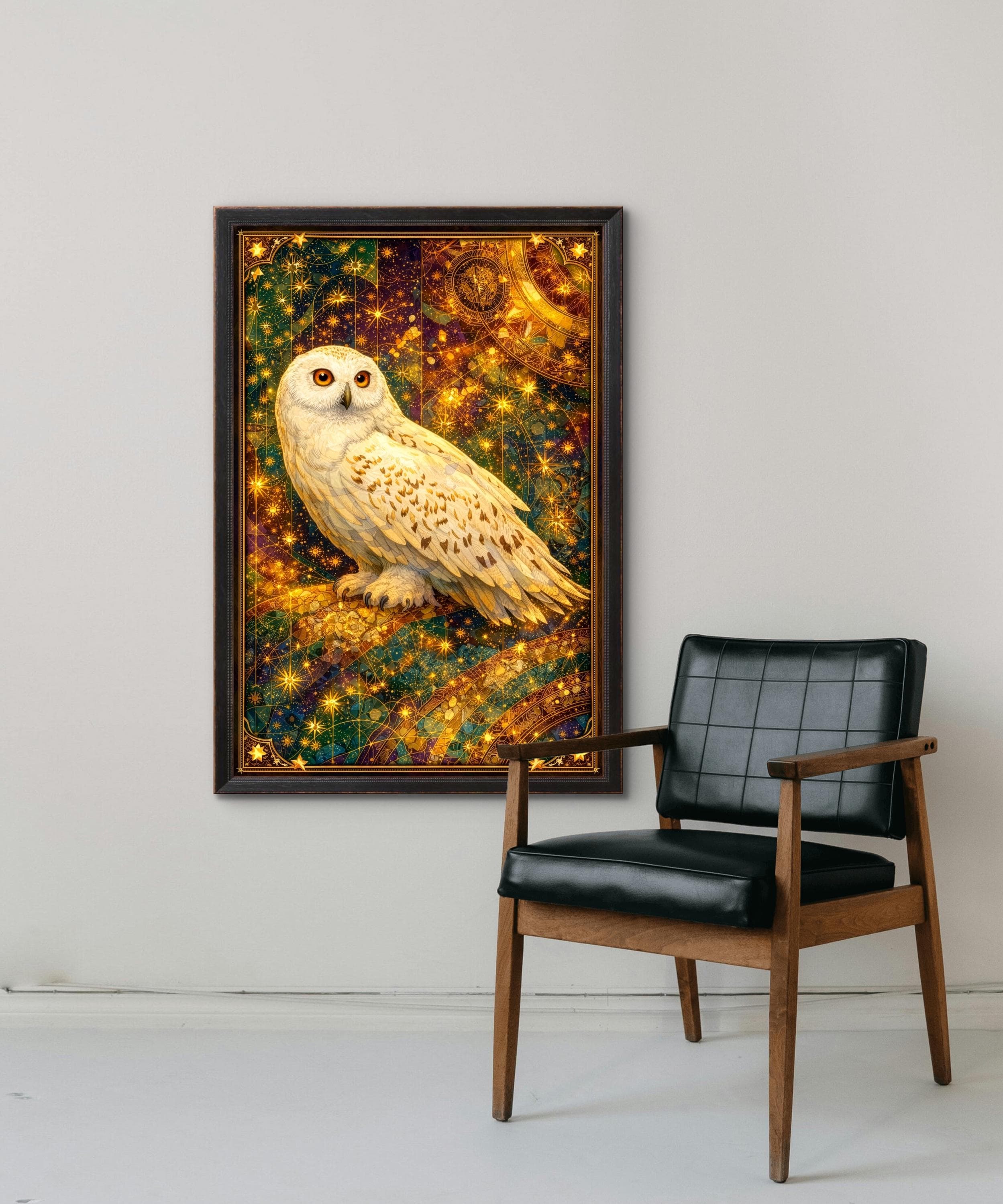 Snowy Owl Celestial Printable Wall Art, Mystical Fantasy Bird Poster, Magical Night Sky Decor, Vinta