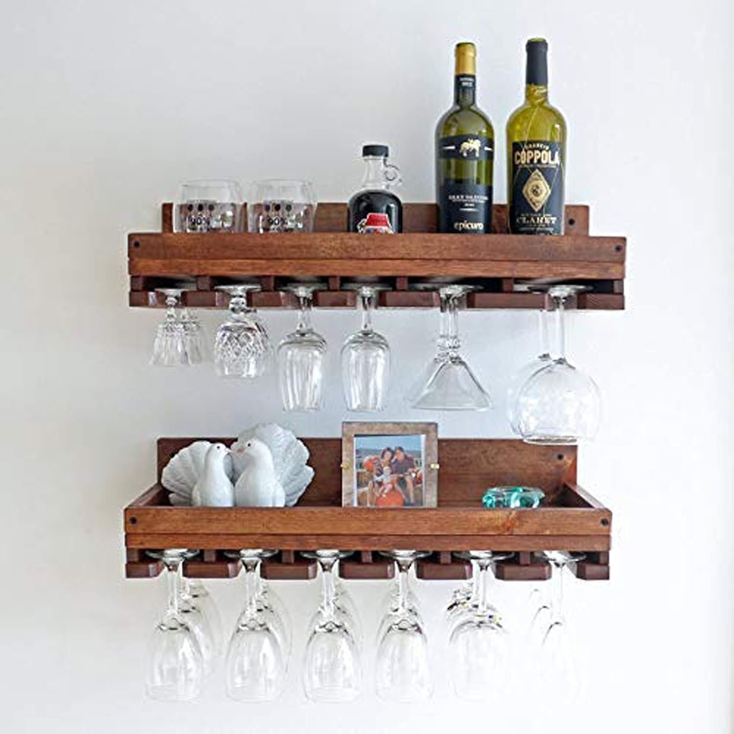 Livingandhome Creative 6 Slots Wine Glass Rack Under Cabinet Stemware Holder  Glasses Storage Hanger for Bar