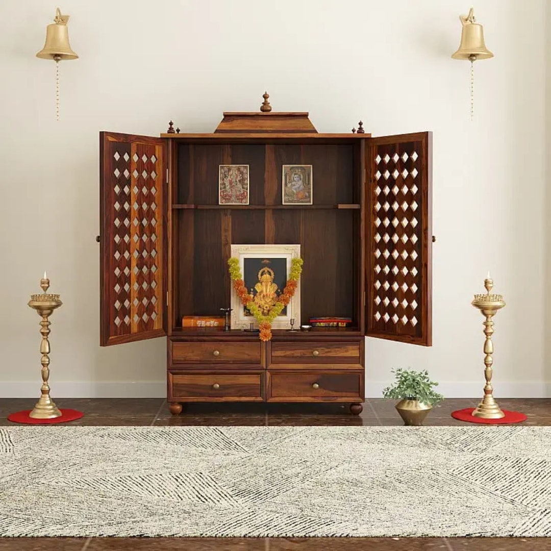 Wooden Temple 2 Door, Teak Wood Mandir/ Pooja Mandir for Home/ Pooja Mantap/ Shrine Customizable