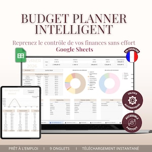 Planejador de Orçamento para Planilhas Google (Francês) | Planilha de Orçamento Automatizada | Controle de Economias e Dívidas | Calendário | Resumo Anual | Painel Mensal imagem 1