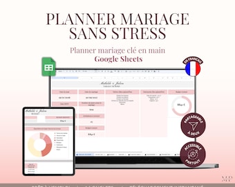 Planejador de casamento completo no Google Sheets | Organizador de casamento digital sem estresse | Orçamento, planejamento, lista de convidados, mapa de mesas | Francês