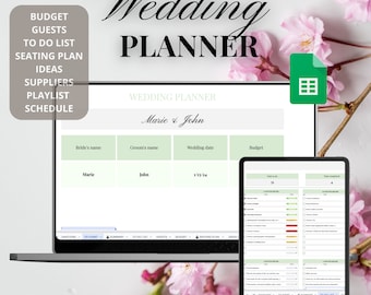 Digital wedding planner green  l Wedding organizer l Wedding spreadsheet 2024 I Wedding checklist l Wedding seating chart l Wedding budget