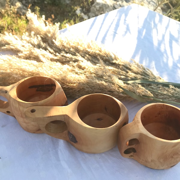 Handgefertigte Kuksa-Tasse aus Holz - Ideal für Camping, Wandern, Obstholzbecher, eine authentische Naturerfahrung