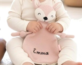 Peluche Doudou attache tétine brodée prénom bébé, cadeau de naissance personnalisé, anniversaire bébé, cadeau bébé, doudou nouveau né,