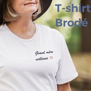 T shirt mamie brodé grand mère veilleuse - cadeau mamie brodé, cadeau anniversaire mamie, fête des grands mères, noël mamie avec broderie