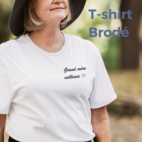 T shirt mamie brodé grand mère veilleuse cadeau mamie brodé, cadeau  anniversaire mamie, fête des grands mères, noël mamie avec broderie