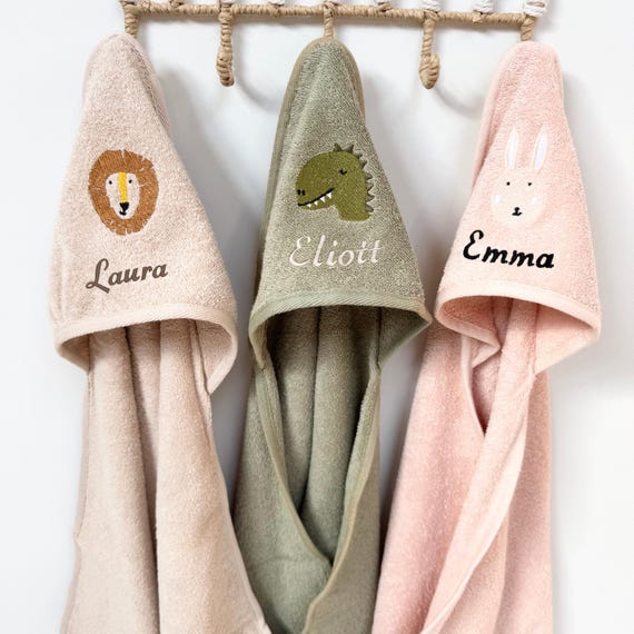 Cape De Bain Personnalisée Pour Bébé - Serviette à Capuche En Coton Velours, Broderie Nom - 90x90 Cm - Cadeau Nouveau-Né