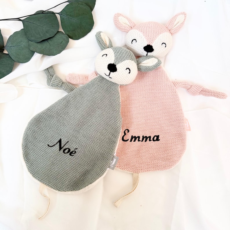 Doudou personnalisé avec attache tétine – Embroidered Name Pacifier Clip Animal Blanket image 4