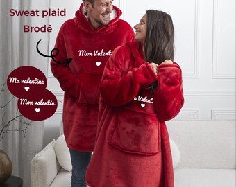 Sweat-plaid personnalisé ma valentine brodé - cadeau saint valentin broderie, cadeau duo couple, idée cadeau personnalisé st valentin