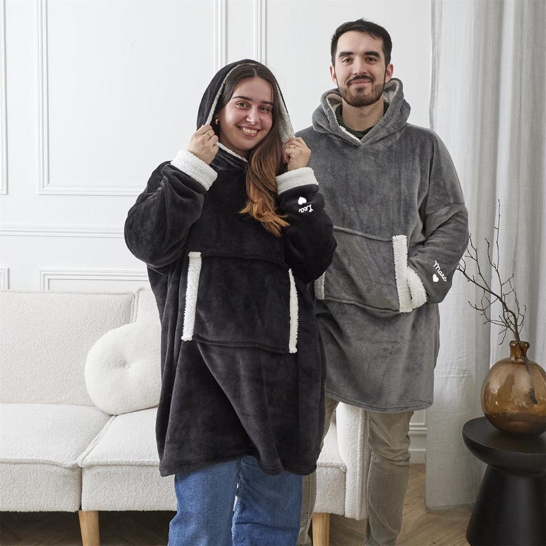 Sweat-plaid capuche personnalisé, Pull plaid broderie, Cadeau Noël brodé, cadeau anniversaire personnalisé, plaid brodé, cadeau femme homme Noir