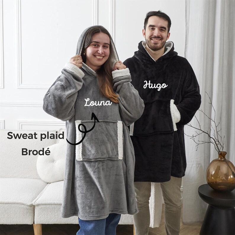 Svettplätad personnalisé cadeau brodé - cadeau anniversaire avec broderie, cadeau de noël femme, idée cadeau personnalisé fille garçon Gris