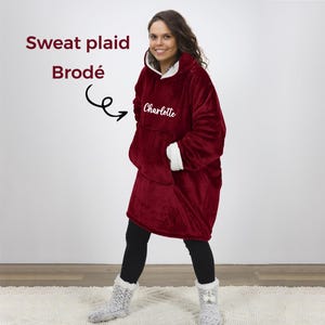 Sweat-plaid personnalisé cadeau brodé - cadeau anniversaire avec broderie, cadeau de noël femme, idée cadeau personnalisé fille garçon