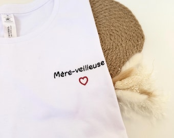 T-shirt Mère-veilleuse brodé - t-shirt fête des mères brodé, mama cadeau, mama cadeau, mama cadeau, idée fête des mères, T-shirt mama