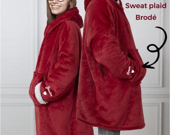 Sweat-Plaid St Valentin Broderie Personnalisée – Cadeau couple brodé, cadeau st valentin personnalisé, couverture plaid brodé