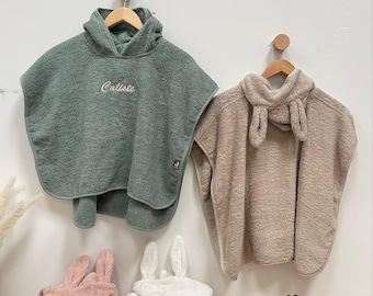 Poncho de baño infantil personalizado, sortie de baño bebé brodé, cadeau de naissance.