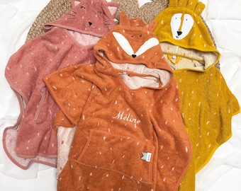 Cadeau naissance, poncho bain enfant brodé, serviette capuche bain enfant personnalisée, cadeau bébé, anniversaire 1 an, peignoir bébé