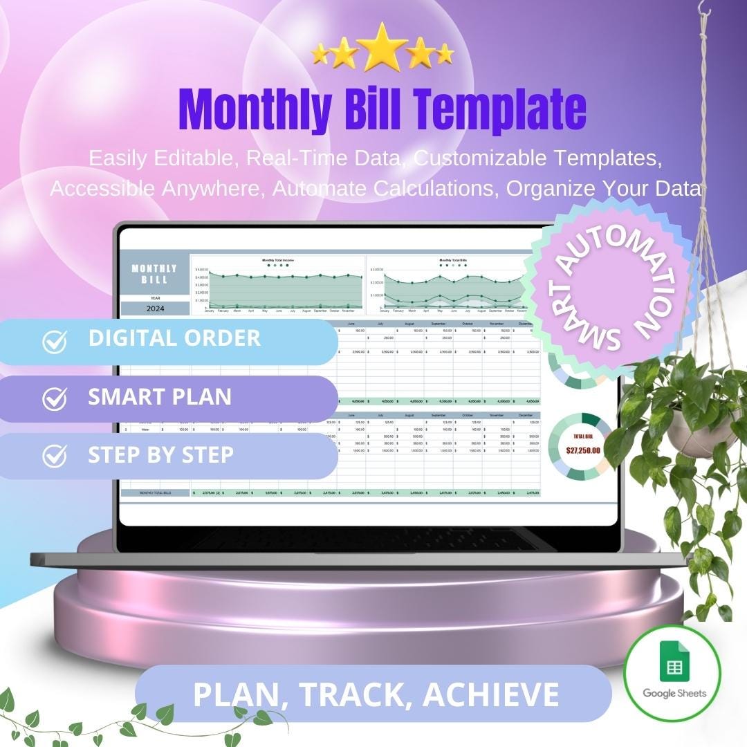 Monthly Bill Template - Excel & Google Sheets - Bill Organizer ...
