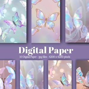 Papier numérique pastel papillon, arrière-plans printaniers aquarelle, paquet de papier scrapbooking imprimable, 27 JPG, clipart floral doux