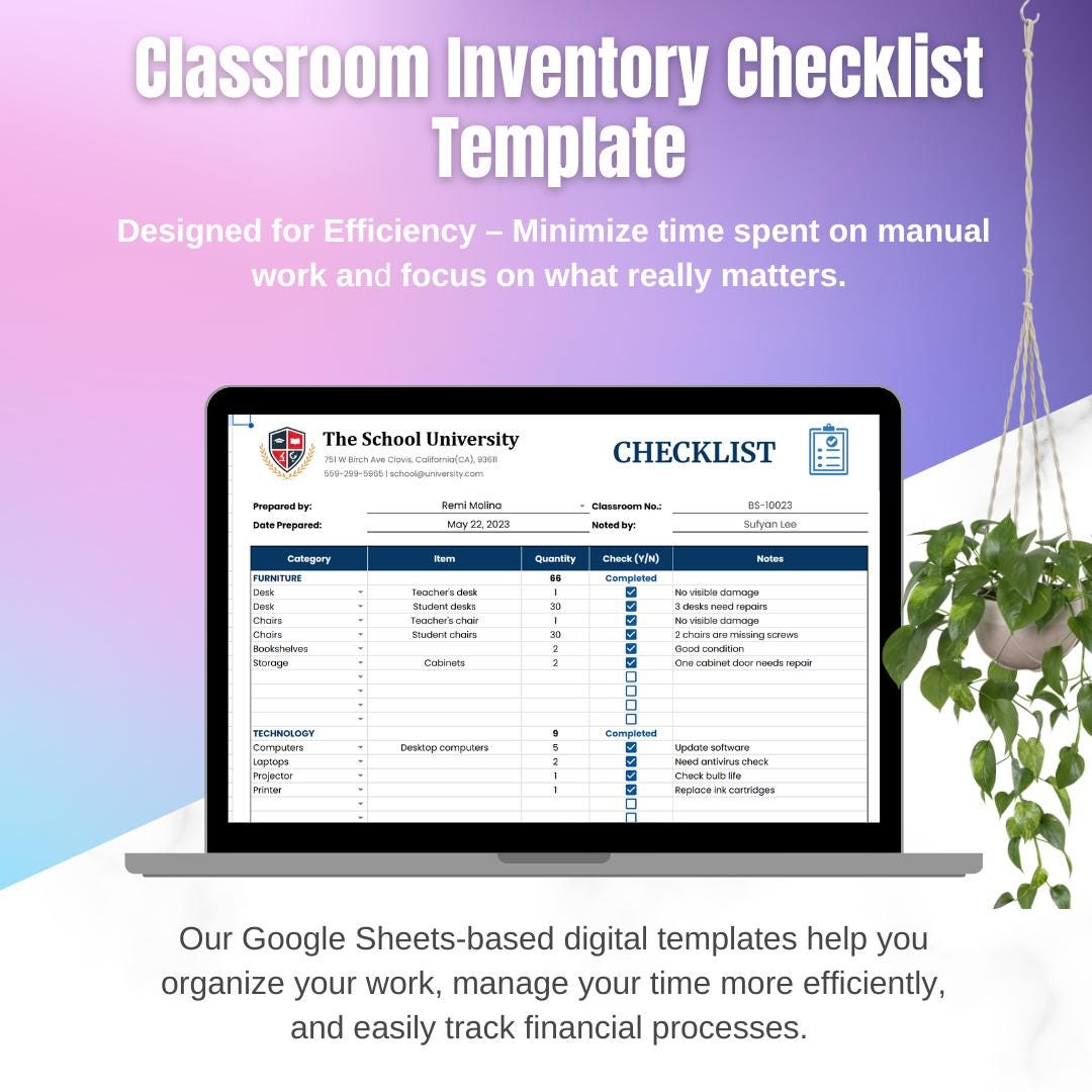 Classroom Inventory Checklist Template | School Supply Tracker ...
